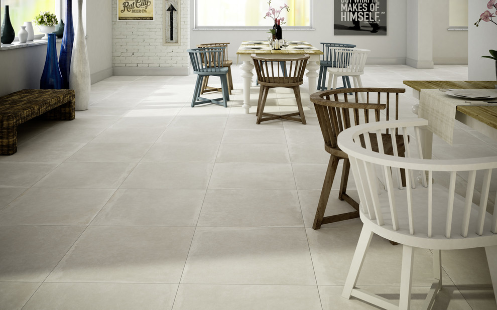 Kitchen - transitional porcelain tile kitchen idea in New York