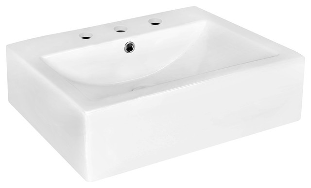 20.25" Wall Mount White Vessel for 3-Hole 8" Center Drilling
