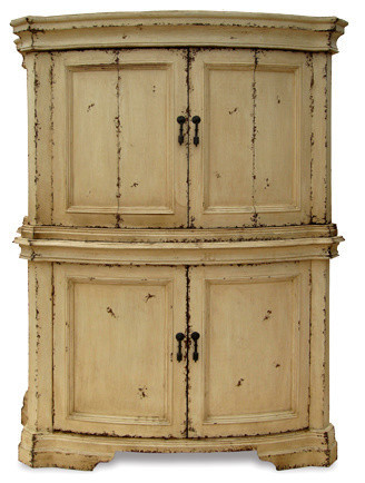 Old World Entertainment Cabinet, Antiqued White Distressed