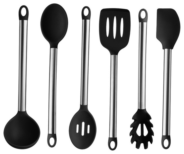 Modern Kitchen Utensils 6 pc stainless steel handle silicone utensil set - modern Modern Kitchen Utensils 6 pc stainless steel handle silicone utensil set - modern