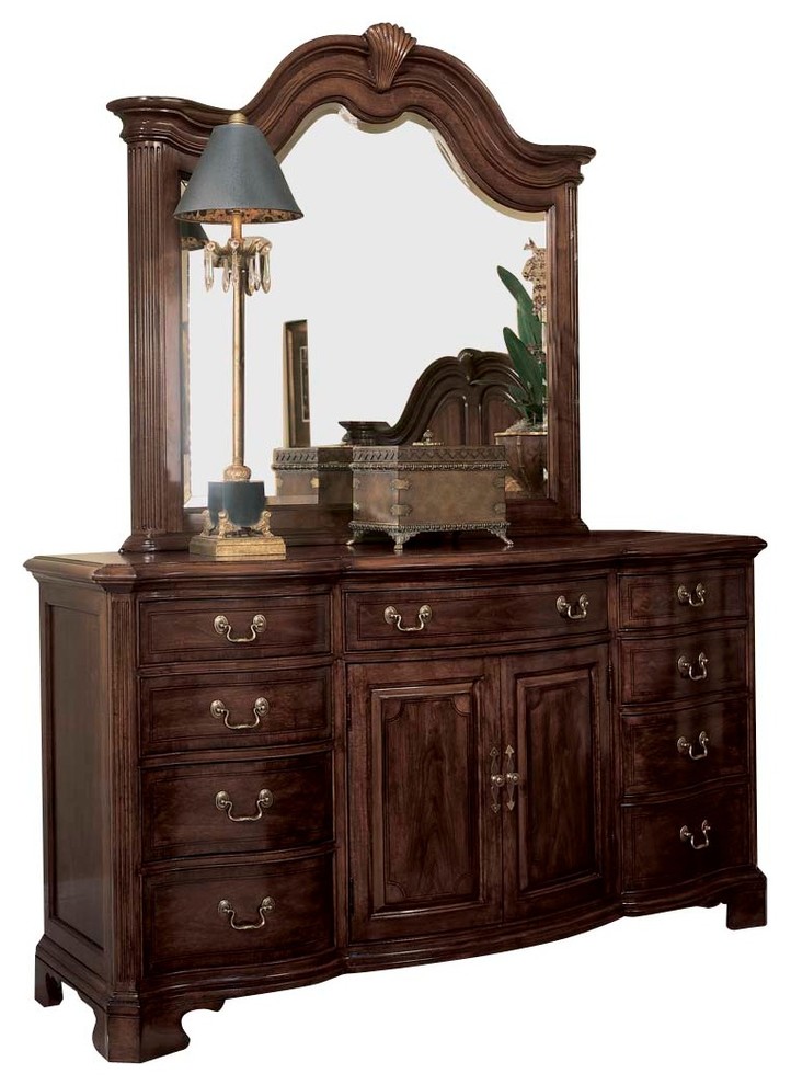 American Drew Cherry Grove Door Triple Dresser With Mirror