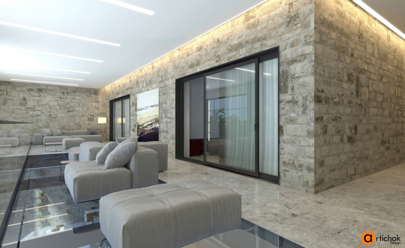 Комната для отдыха на втором этаже коттеджа в современном стиле