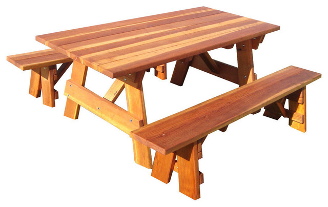 4 Picnic Table With Detached Bench And Umbrella Hole Transitional 4 Picnic Table With Detached Bench And Umbrella Hole Transitional Outdoor Dining Sets By Best Redwood