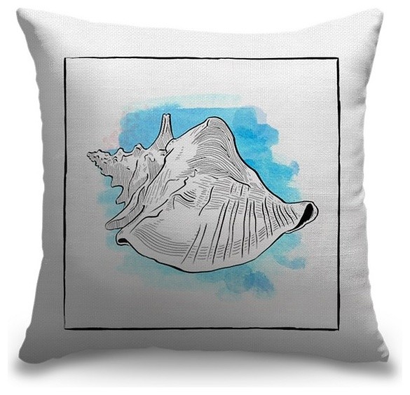 "Conch I - Coastal Watercolor" Outdoor Pillow 16"x16"