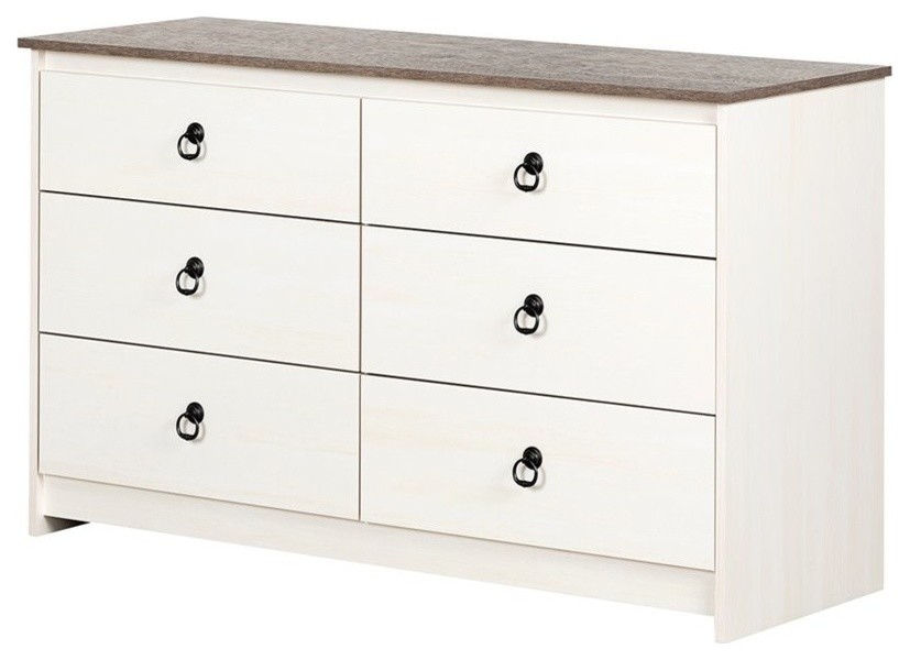 South Shore Plenny 6 Drawer Double Dresser In White And Weathered