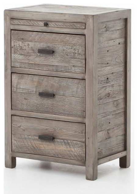 Caminito Grey Reclaimed Wood 3 Drawers Nightstand Farmhouse