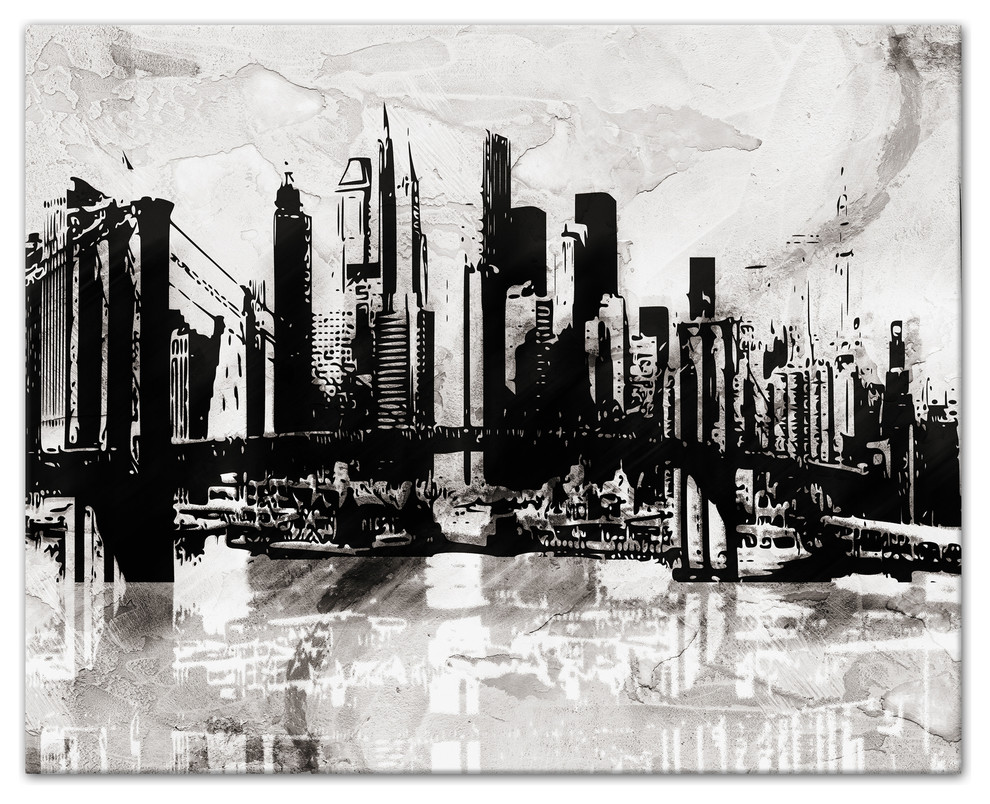 Black And White Graffiti City Skyline Print On Canvas Contemporary Prints And Posters By Designs Direct