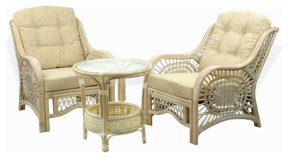 Malibu 3Piece Rattan Wicker Living Room Set With Cushions Tropical Living Room Furniture