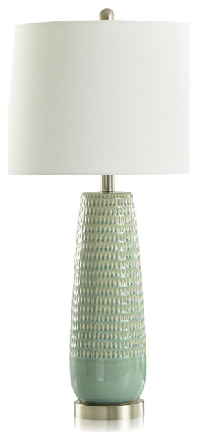 Starlite Ceramic Table Lamp Dimpled Luster Sage Finish Off-White Shade
