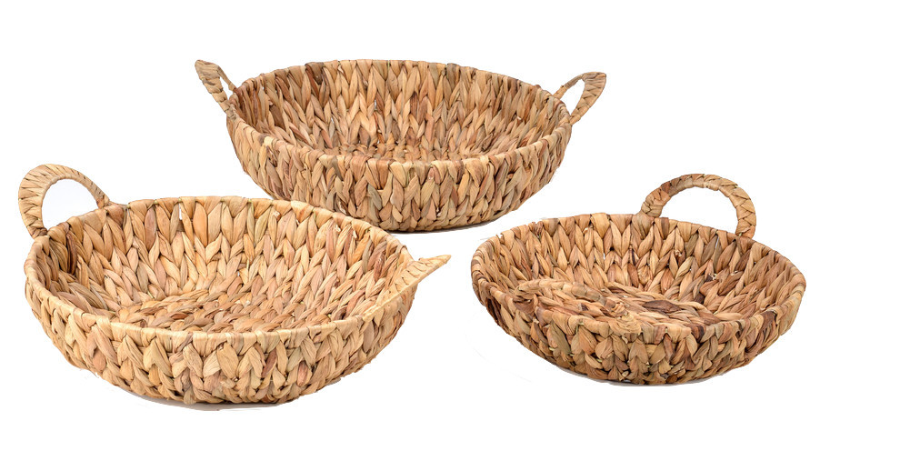 Round Hyacinth Baskets, Handles, 3-Piece Set
