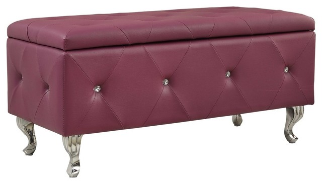 Homeroots Furniture Purple Tufted Storage Bench Purple