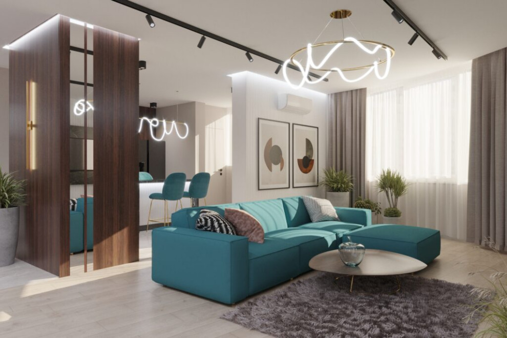 Дизайн-проект трехкомнатной квартиры в голубом цвете