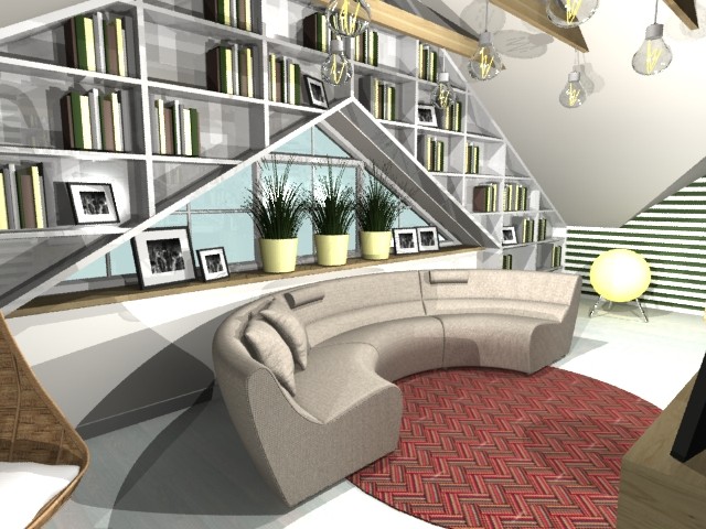 гостиная на мансардном этаже с библиотекой