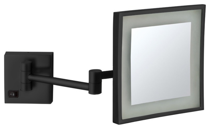 Matte Black Square Wall Mounted Led 5x, Wall Mounted Lighted Makeup Mirror Hard Wired
