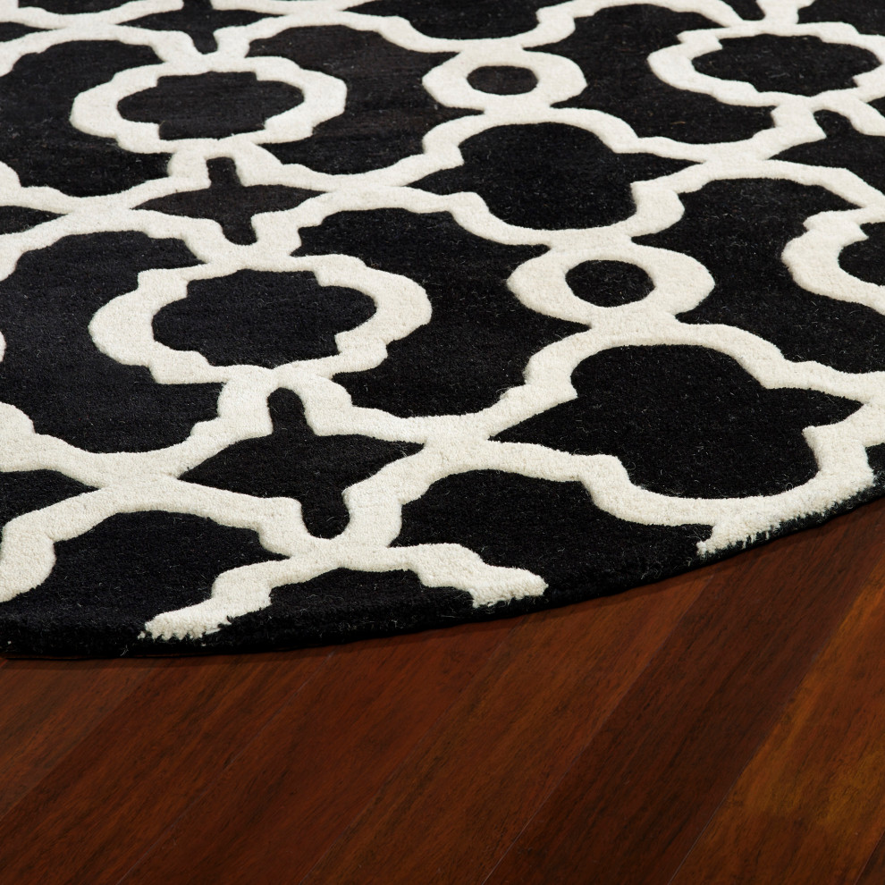Kaleen Tara Rounds Collection Black Ivory Area Rug 7'9"x7'9