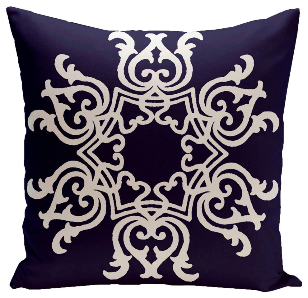 Floral Motif Decorative Pillow, Spring Navy, 20"x20"