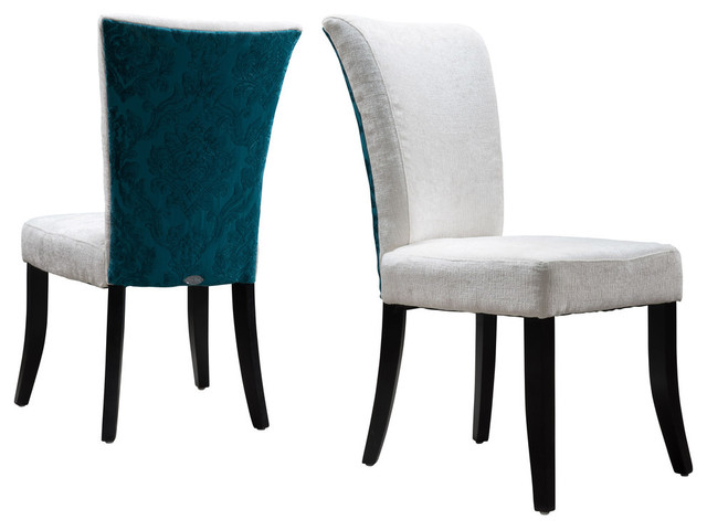 Monroe Fabric Dining Chairs Set Of 2 Transitional Monroe Fabric Dining Chairs Ivory And Teal Set Of 2