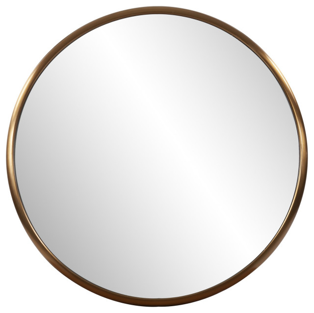20' Antiqued Brushed Brass Round Wall Mirror Contemporary Bathroom