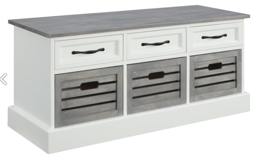 Weathered Gray And White Storage Bench Farmhouse Accent And