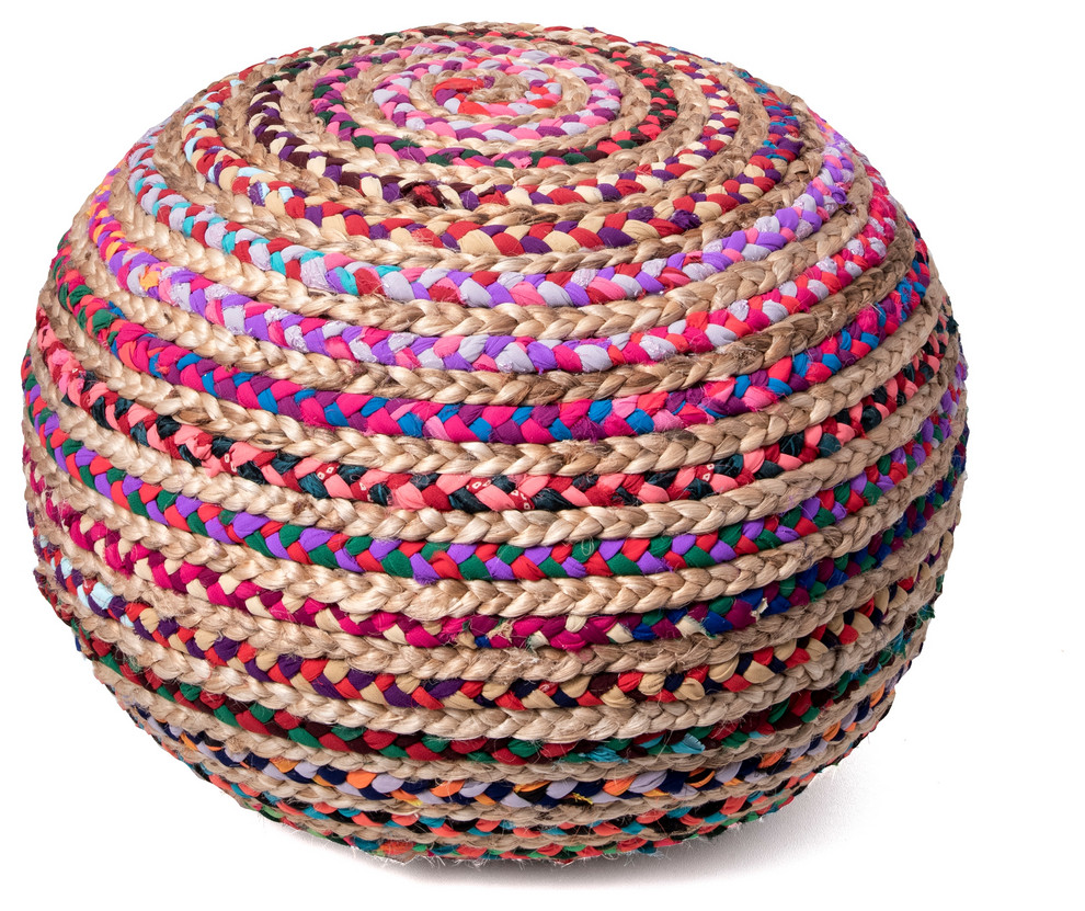 nuLOOM Knitted Cotton Ling Contemporary Pouf, Multi