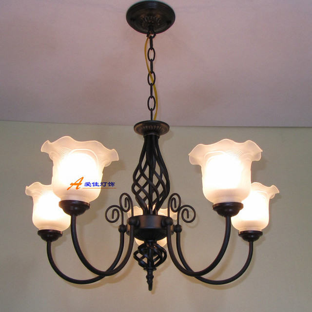 European-Style 5 Light Chandelier with white floral shade 130315P