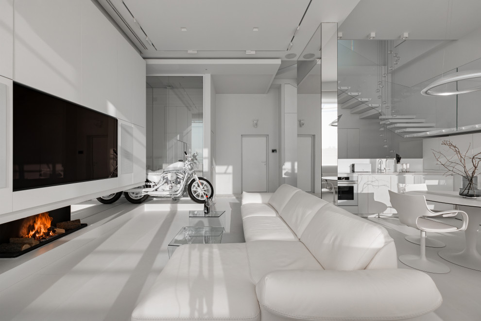 Stylish monochromatic white penthouse