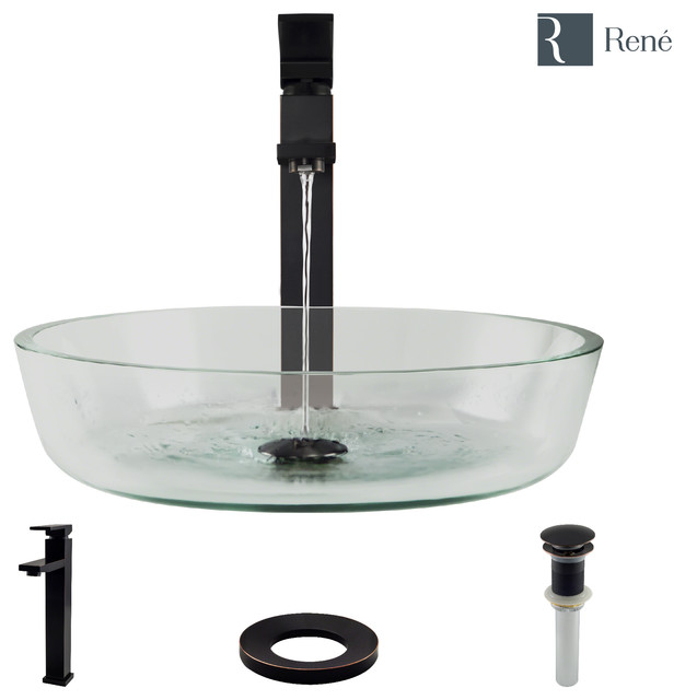 R5 5024 Clear Glass Vessel Bathroom Sink R9 7003 Faucet Antique Bronze
