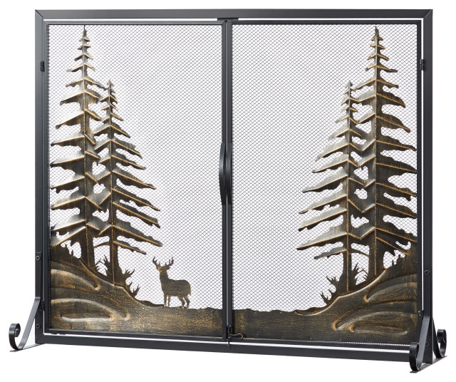 2 Panel Iron Fireplace Screen Rustic Fireplace Screens by Vanity