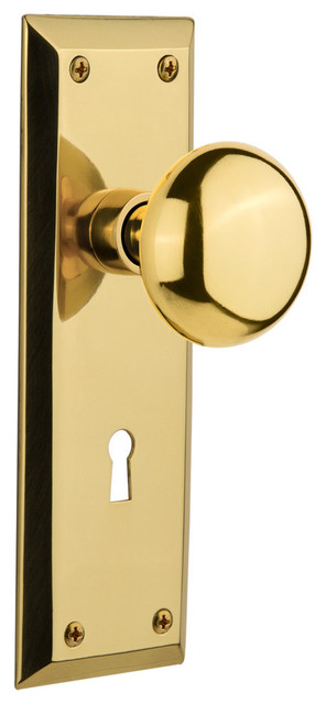 New York Plate Privacy New York Knob, Polished Brass