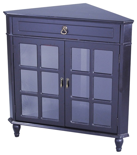 1 Drawer 2 Door Corner Cabinet Paned Glass Inserts Mdf Wood