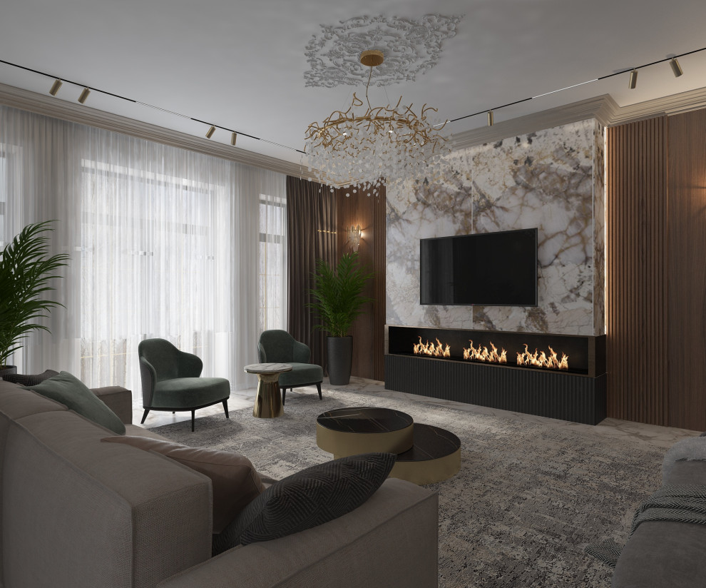 Дизайн-проект  1 этажа в загородном доме