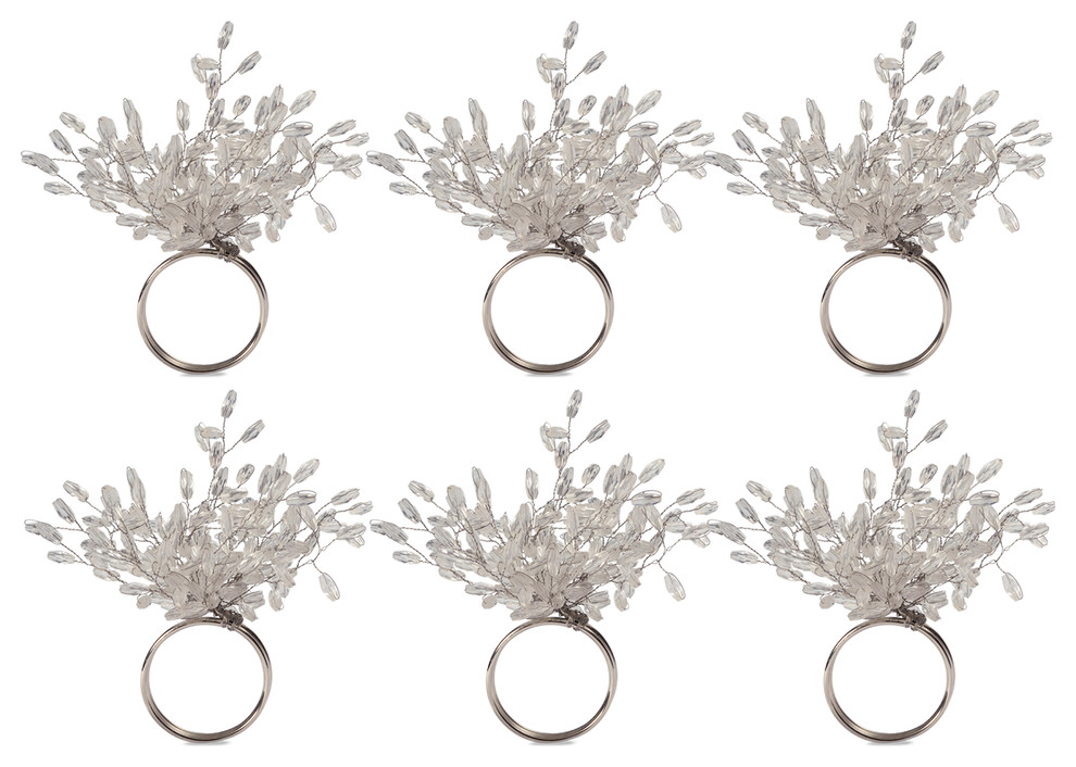 Silver Beaded Burst Napkin Ring Set/6