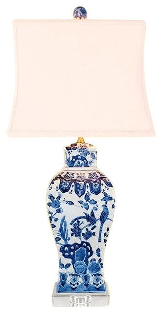 Chinese Blue And White Porcelain Temple Jar Bird Fl Motif Table Chinese Blue And White Porcelain Temple Jar Bird Fl Motif Table Lamp 27 5