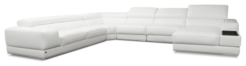 White Wynn Leather Sectional, Right Chaise