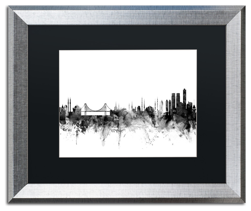 Michael Tompsett 'Istanbul Turkey Skyline B&W' Matted Framed Art, 16x20