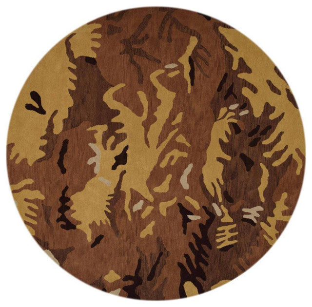 Hand Tufted Wool Area Rug Abstract Brown Gold, [Round] 10'x10 ...