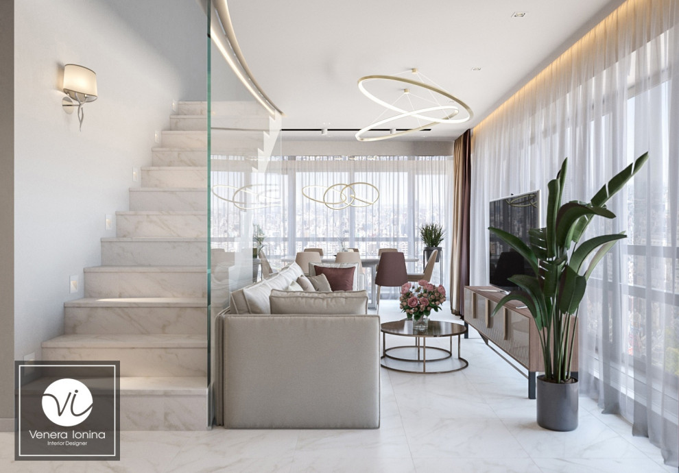 Дизайн гостиная-кухня