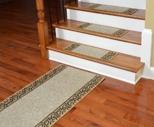 Dean Washable Non-Skid Carpet Stair Treads - Garden Path Beige (13) PLUS Runner