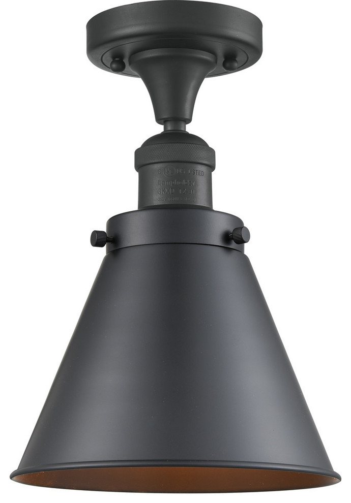 Franklin Restoration Appalachian 1 Light SemiFlush Mount in Matte Black Industrial Flush