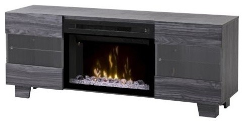 MaxMedia Console With Multi-Fire Glass Ember Bed Firebox, Walnut