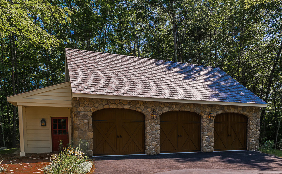 Carport - mid-sized rustic detached three-car carport idea in Manchester