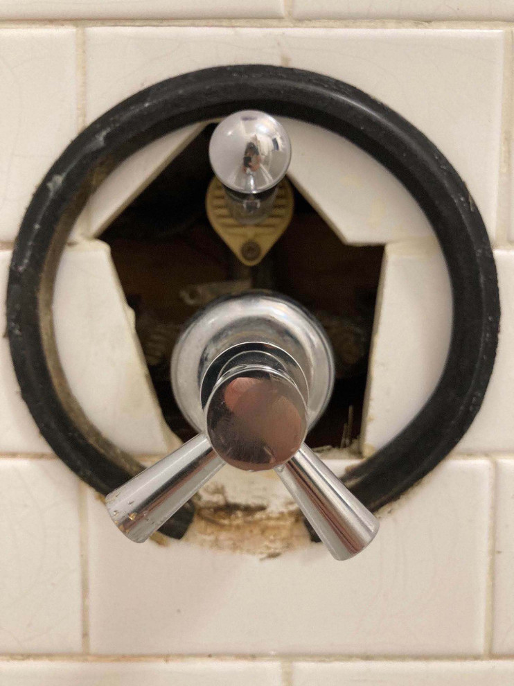 How to remove old shower valve, no screws, cross handle
