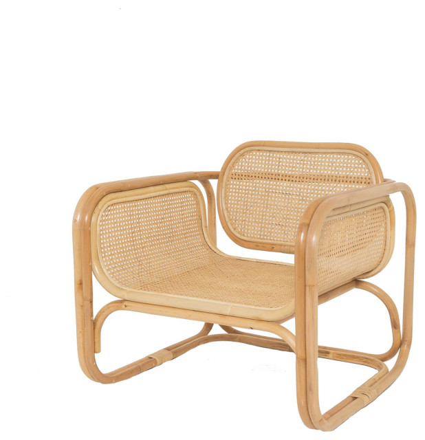 Mid Century Modern Rattan Accent Chair, Satai Brown - Midcentury ...