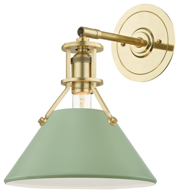 Painted No.2 1-Light Wall Sconce, Aged Brass, Leaf Green Shade