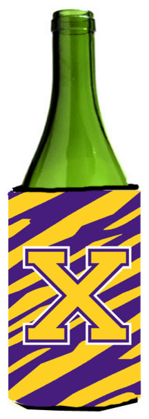 Monogram, Tiger Stripe, Purple Gold Initial X Wine Bottle Koozie Hugger