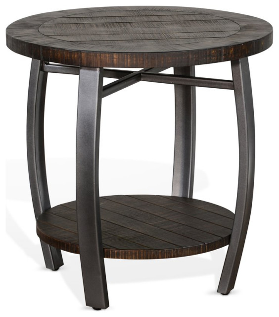 Sunny Designs Homestead 24" Mahogany Wood & Metal End Table in Tobacco Leaf Industrial Side