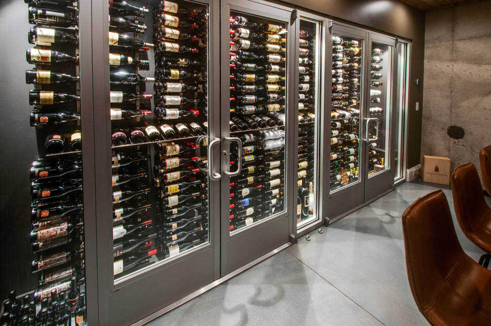 Basement contemporary wine cellar & tasting room