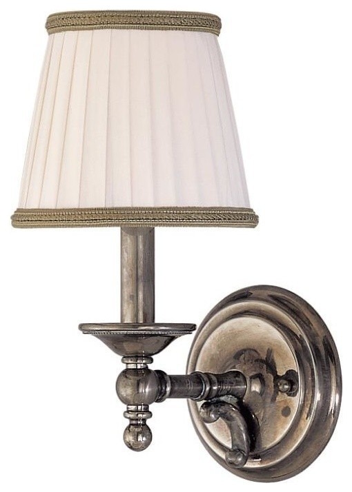 Orchard Park, One Light Wall Sconce, Historic Nickel Finish, Faux Silk Shade
