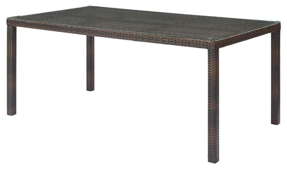 Modern Outdoor Lounge Dining Table, Rattan Wicker Glass, Brown ...