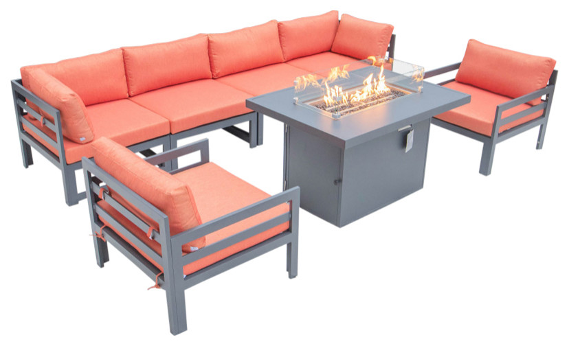 LeisureMod Chelsea 7Piece Outdoor Sectional with Fire Pit Table
